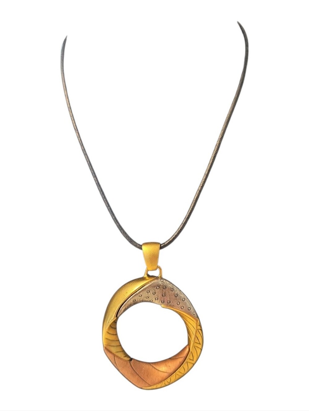 CHICO'S 20" Necklace With Black Cord with Large Copper Silver Gold Tone Pendant